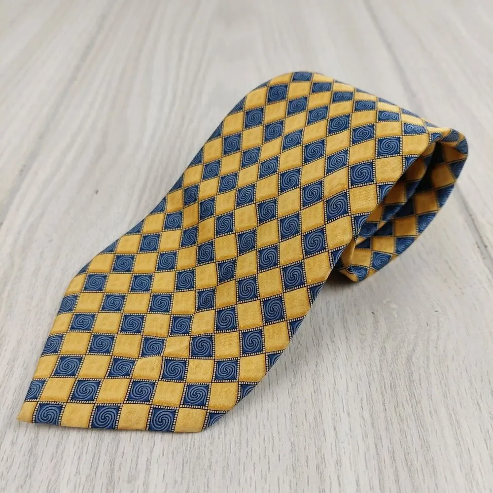 Salvatore Pellegrino‎ Men’s Neck Tie Silk Diamond Geometric Swirl Yellow Blue